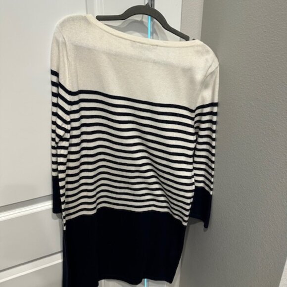 BCBGMaxAzria Ethel Striped Color Blocked Sweater White and Navy Dress, Size L - Picture 5 of 5